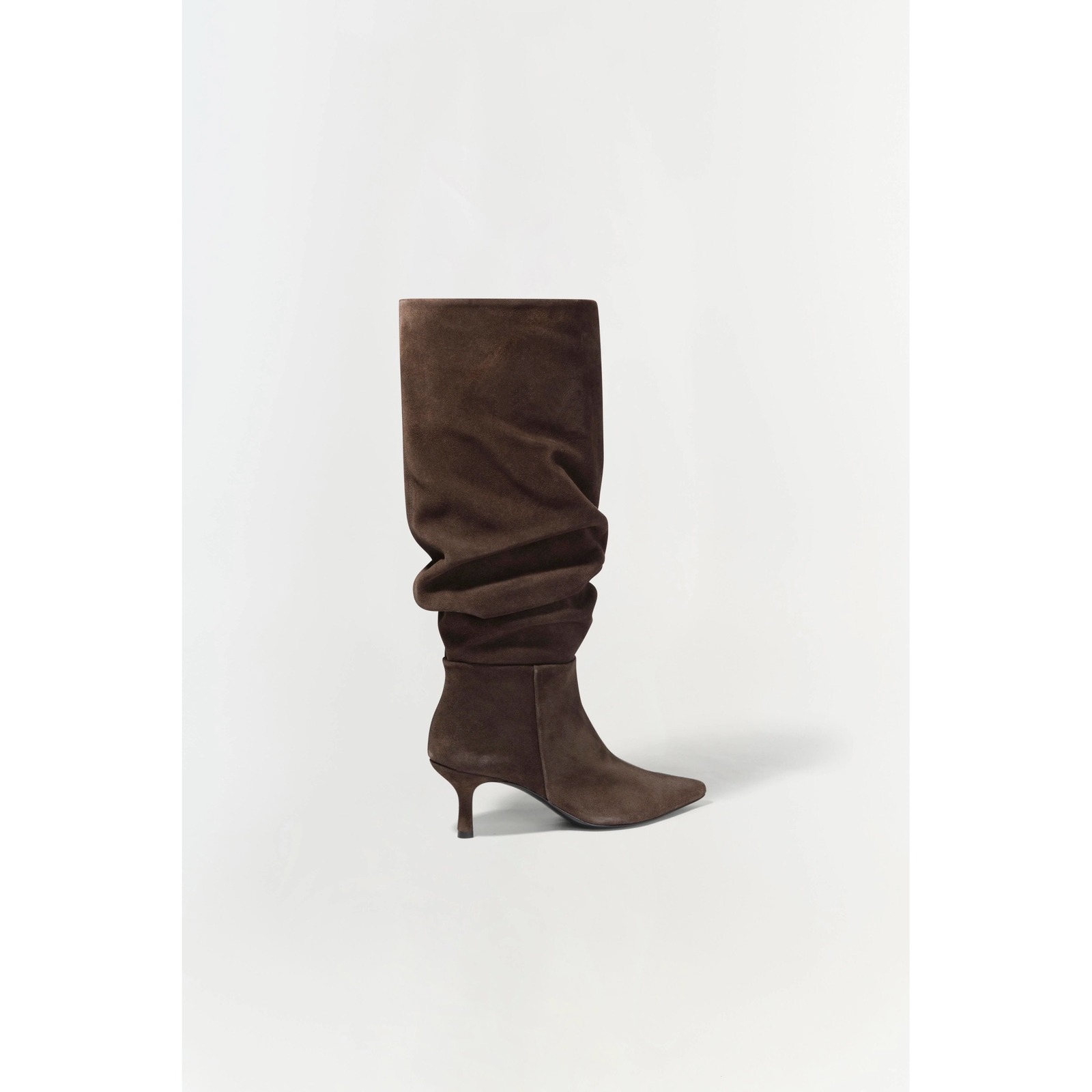 Women's Brown Suede Slouch Knee-High Heeled Boot
